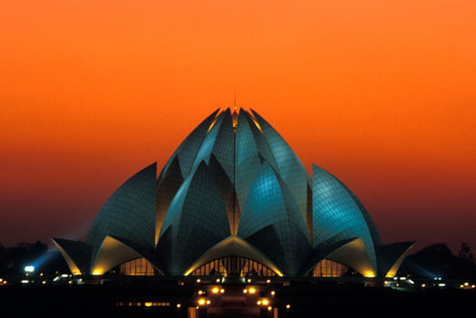 The Lotus Temple at sunset